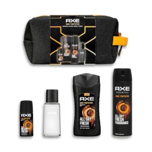 Lote corporal hombre Axe Dark Temptation contiene desodorante body spray 150 ml, gel de ducha 250 ml, after shave 100 ml, mini desodorante body spray 35 ml y neceser